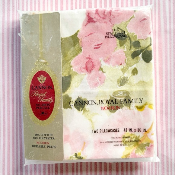 Cannon Royal Family No Iron Vintage Percale Standard Pillowcases in FloralNWT